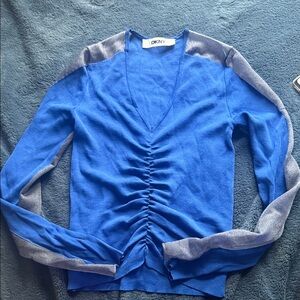 DKNY Vivid Blue Sweater with Gray Accents